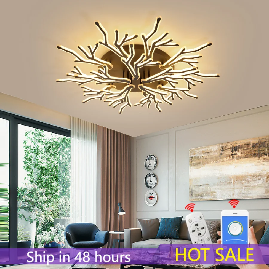 

Светодиодная люстра с приложением RC +, современный светильник белого/черного цветов для гостиной, осветительный прибор для основной комнат...