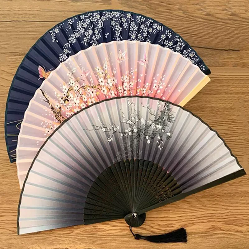

Vintage Silk Folding Fan Retro Chinese Japanese Bamboo Folding Fan Dance Hand Fan Home Decoration Ornaments Craft Gift