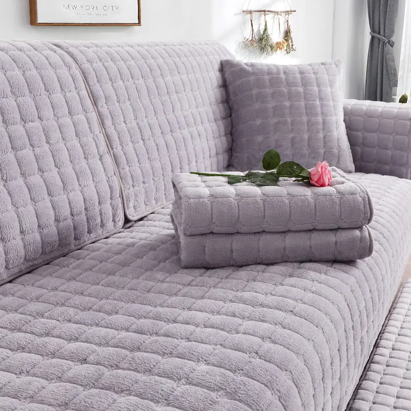 

Velvet Sofa Cover Universal Plaid Plush Non-Slip Thickened Living Room Sofa Cover Warm Flannel Sofa Cushion Armrest Back Towel