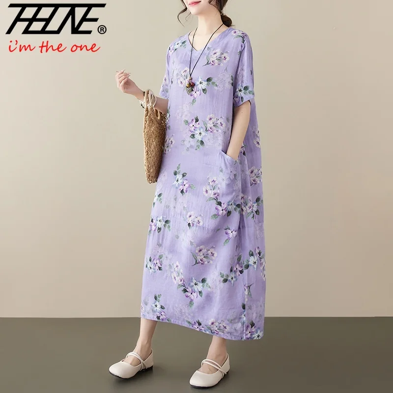 Женское платье-макси с цветочным принтом Свободный Повседневный пуловер из