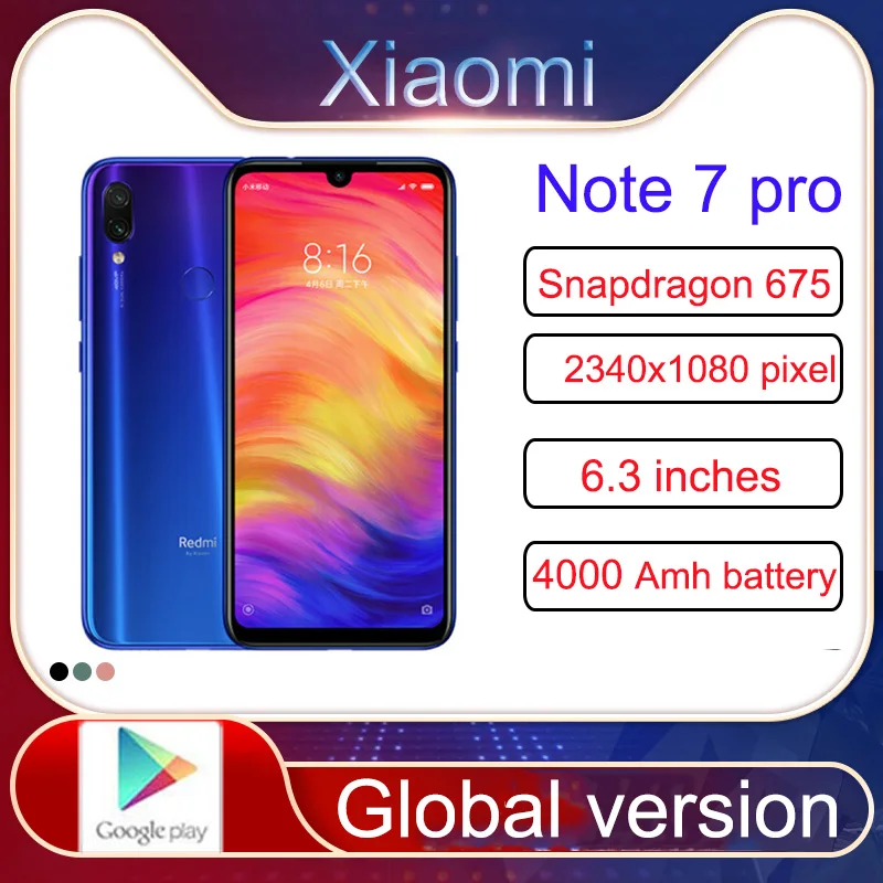 Smartphone Xiaomi Redmi Note 7 Pro Mobile Phone Snapdragon 675 with 48.0 MP Camera Fingerprint Quick Charge 4.0 Global version
