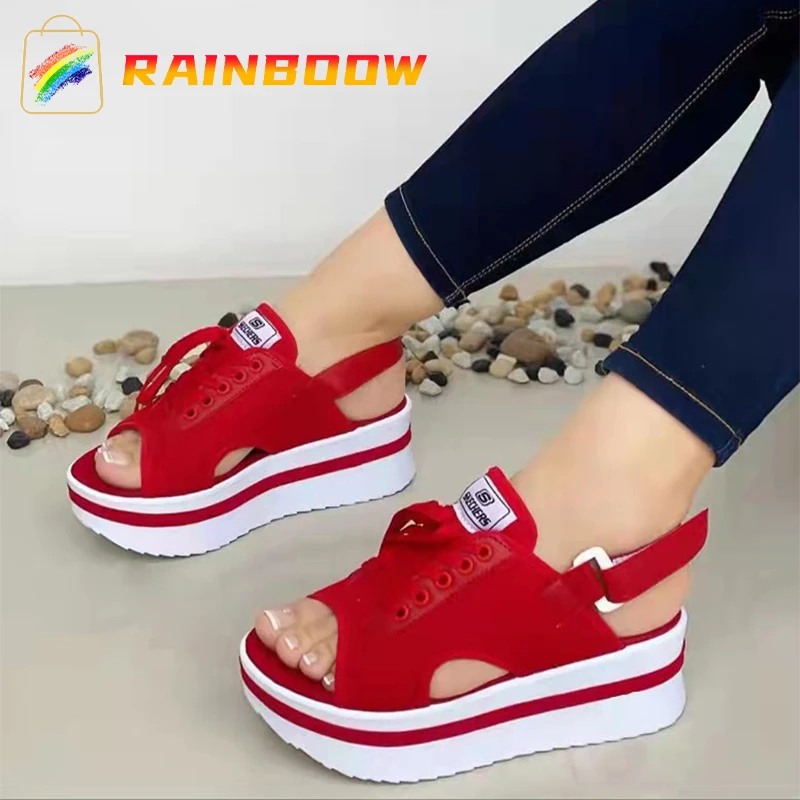 

Summer Women Platform Sandals Fish Mouth Open Toe Casual Woman Sandals Flat Beach Wedge Shoe Ladies Sandalias Shoes Large Size