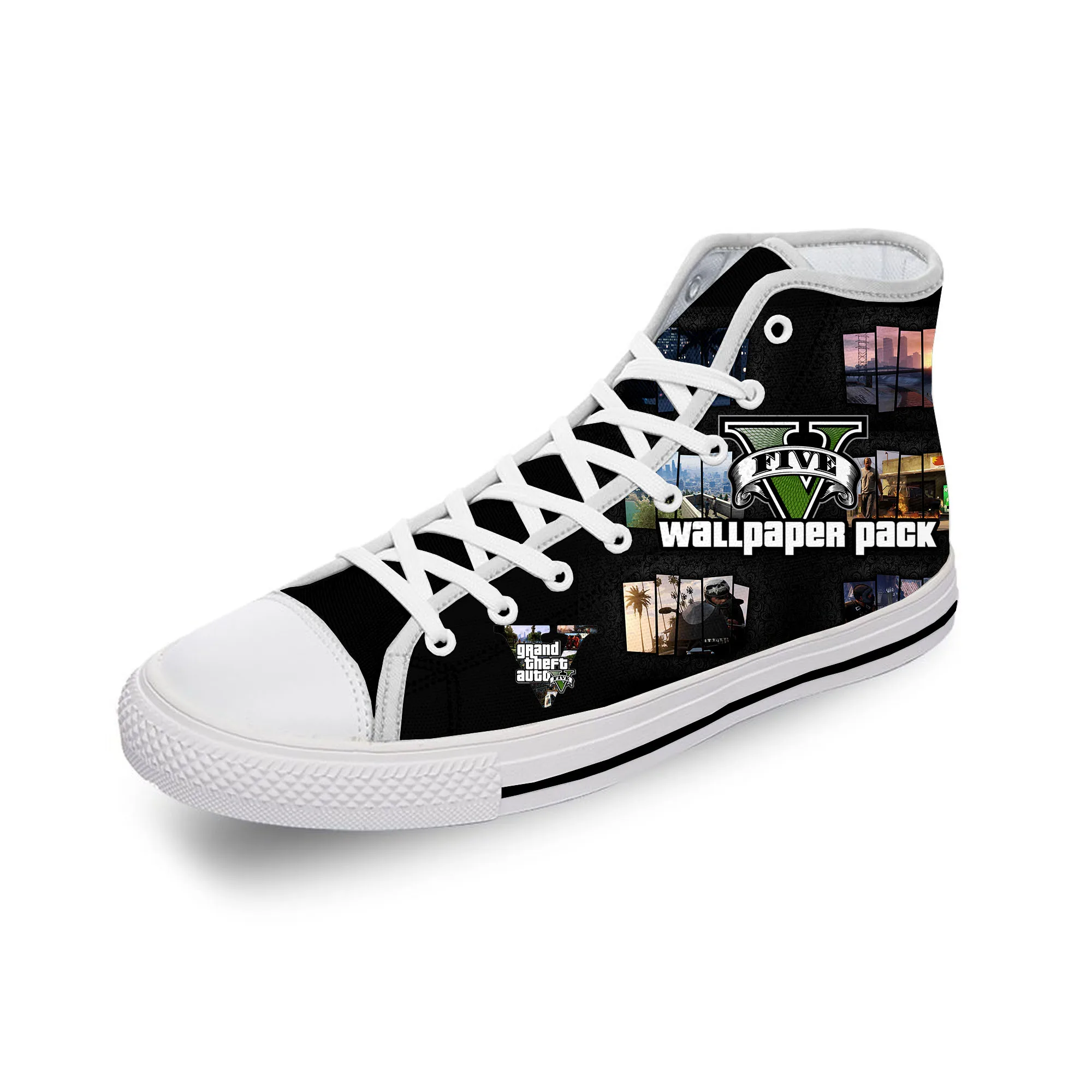 

GTA 5 Game Grand Theft Auto White Funny Cloth 3D Print High Top Canvas Fashion Shoes Men Women Lightweight Breathable Sneakers