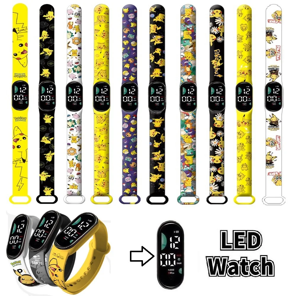 

Pikachu LED Electronic Watch Cartoon Figure Anime Peripherals Digital Touch Bracelet Waterproof Children Festive gift