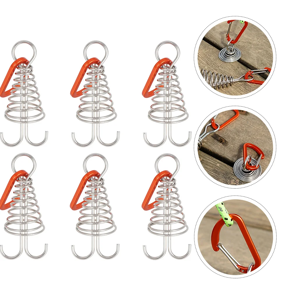 

6pcs Stainless Steel Octopus Deck Peg Spiral Shaped Rope Buckle Camping Tools