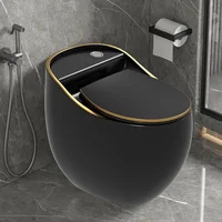 Wholesale luxury hotel egg shaped black toilet s-trap one piece dual flush ceramic colored toilet bowl with gold line