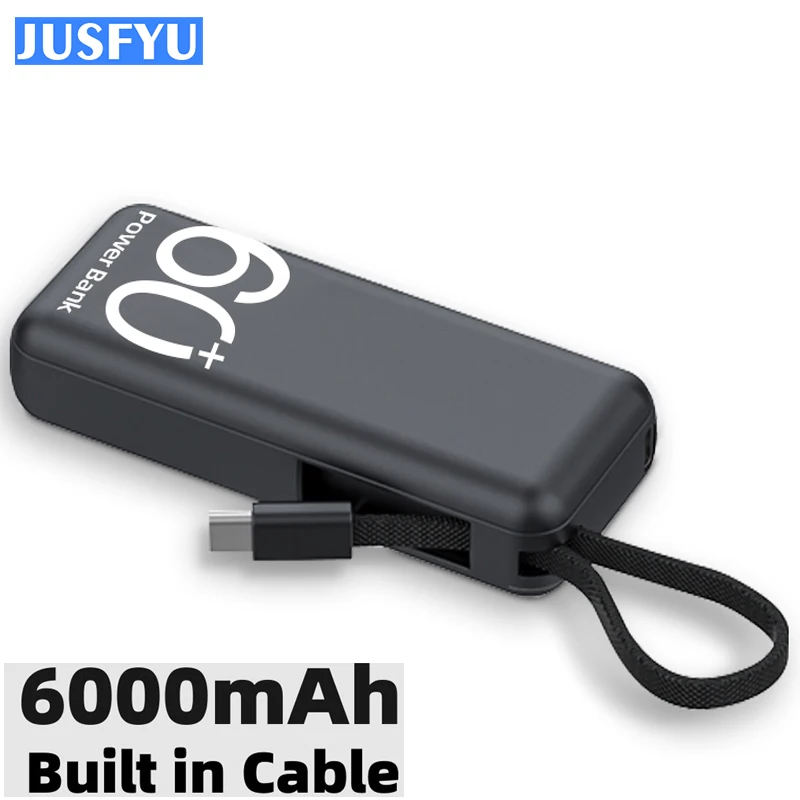 

6000mAh Mini Power Bank Cellphone Fast Charging External Battery For iPhone 12 Portable Emergency Own Line Powerbank For Huawei