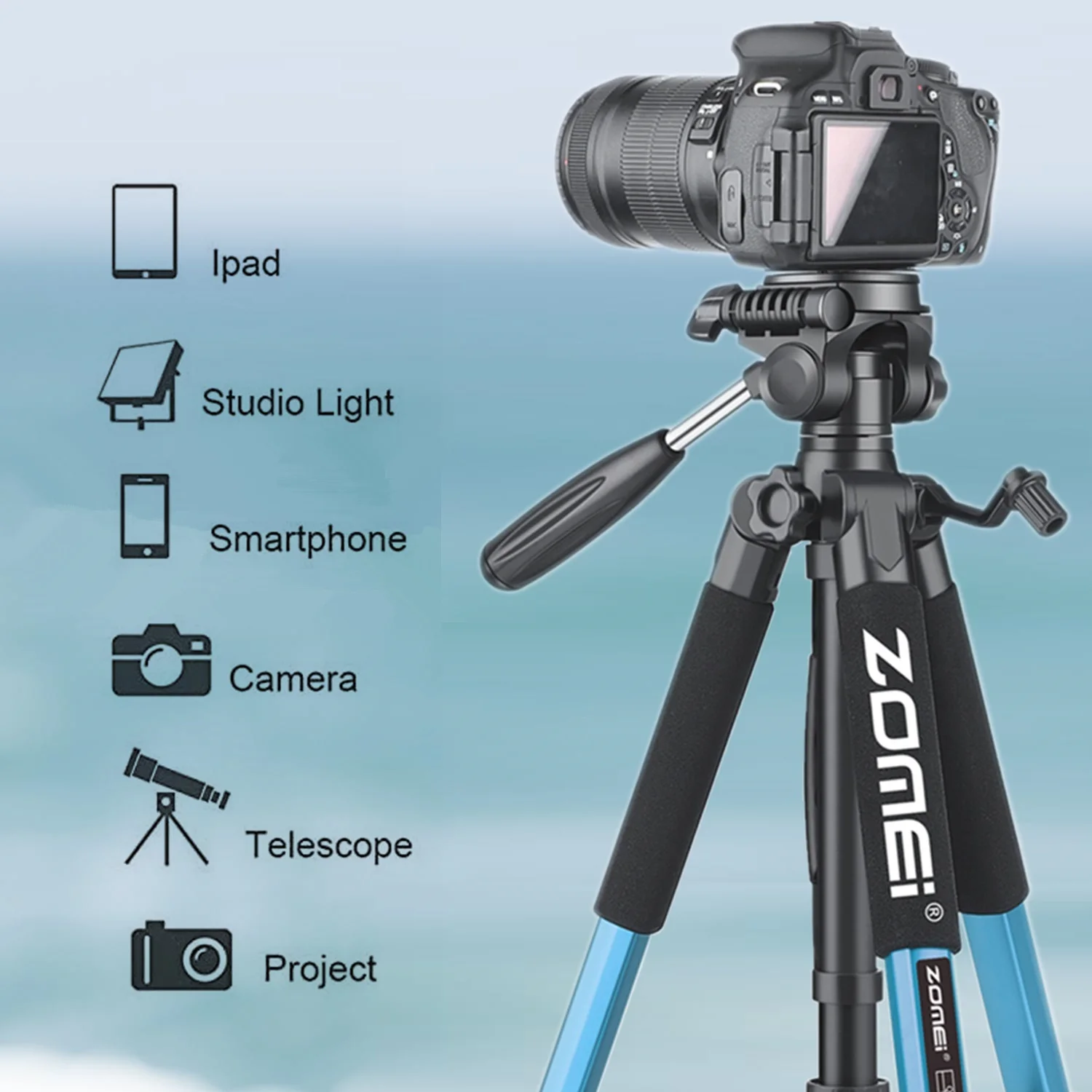 

Портативный дорожный штатив для камеры Nikon, Canon, Sony, прожектор DSLR, веб-камера, высокий 187 см/73,6 дюйма, легкая алюминиевая подставка для телефона