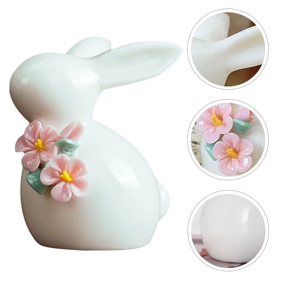 

Floral Ceramic Rabbit Decorations Bunny Ornaments Bunnies Artificial White Sculptures Home