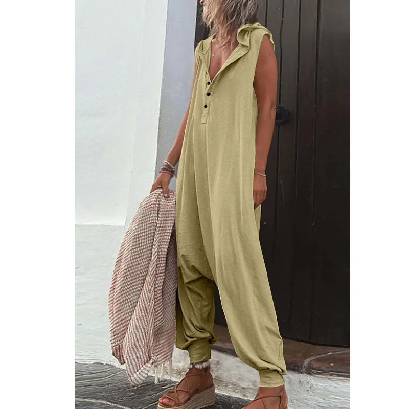 

Women's new solid color hooded sleeveless trousers jumpsuit baggy trousers women's fashion casual all-match jumpsuit trousers