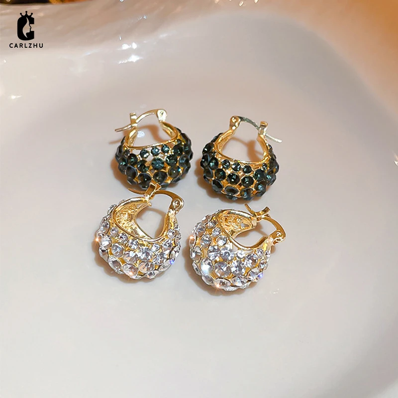 

Новинка 2023, изысканные большие круглые серьги-кольца Стразы с застежкой для ушей для женщин и девушек, роскошные ювелирные украшения для св...