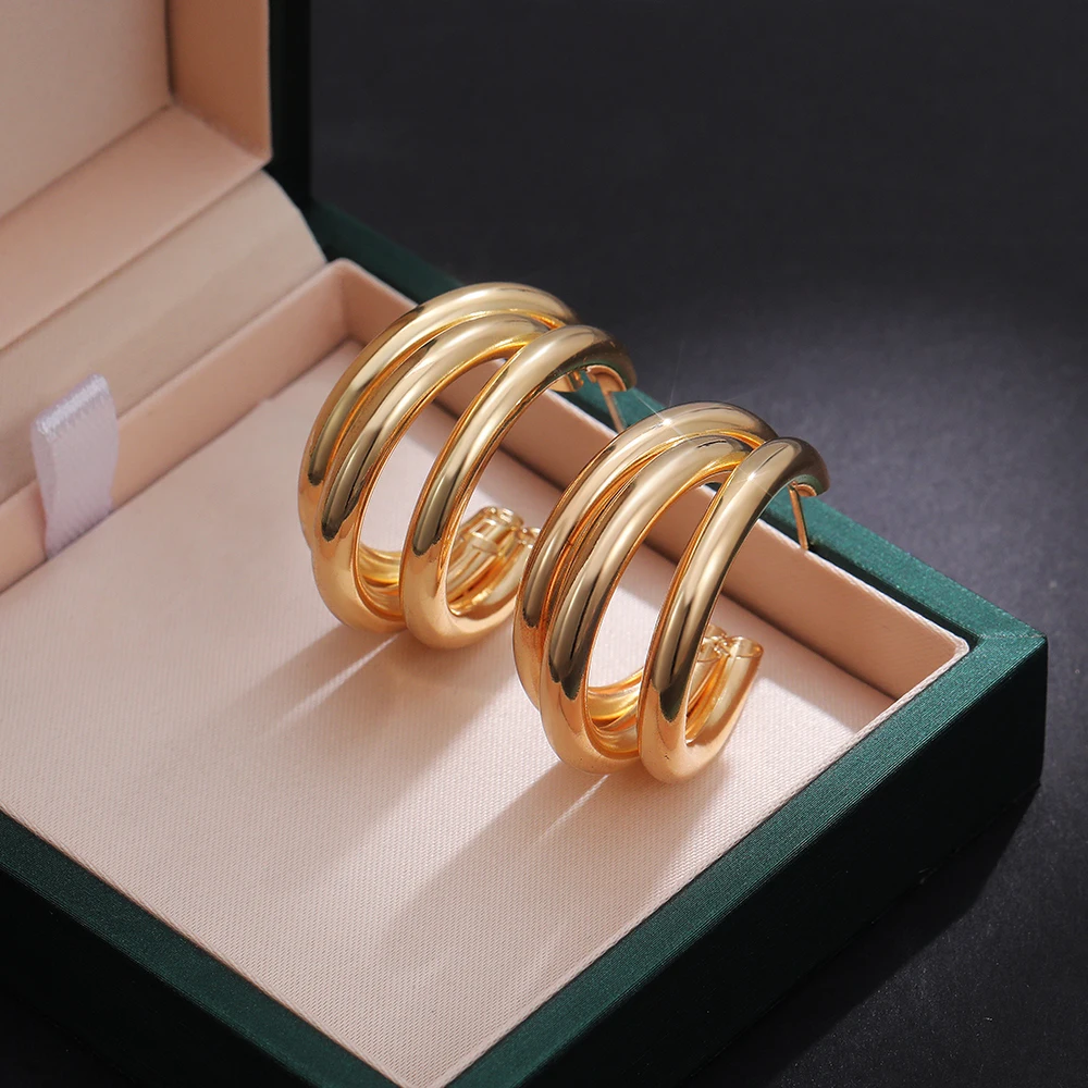 

Fashion Metal Hoop Earrings Women 3 Rows Tube Design Versatile Statement Earring Female Trendy Jewelry Drop Shipping 2020