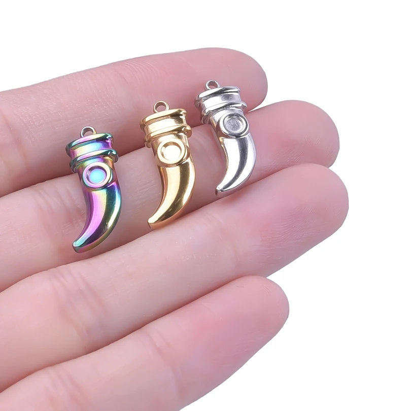 

10pcs/Lot Fit Jewelry Making Accessories Silver Tone Stainless Steel Dagger Sword Wolf Tooth Charms Rainbow Gold Color Pendant