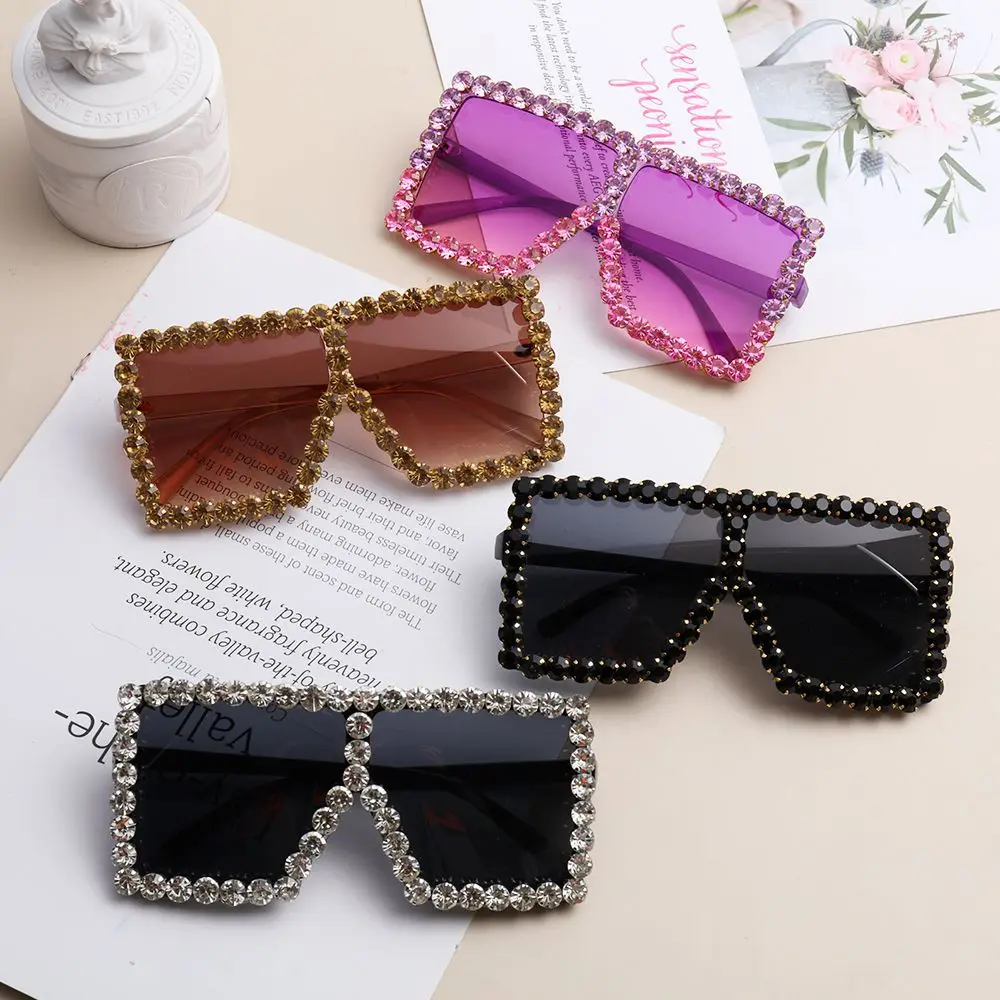 

Солнцезащитные очки оверсайз для мужчин и женщин, со сверкающими кристаллами, с плоским верхом и квадратными линзами