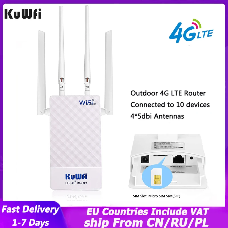 KuWFi роутер Wi-Fi с сим картой150 Мбит / Открытый беспроводной 4g 4 * 5dBi WiFi антенны для 48V
