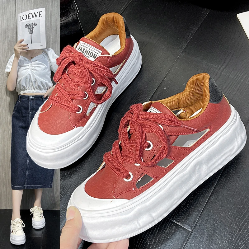 

Женские кроссовки на платформе, Вулканизированная подошва, на шнуровке, удобная спортивная обувь для бега