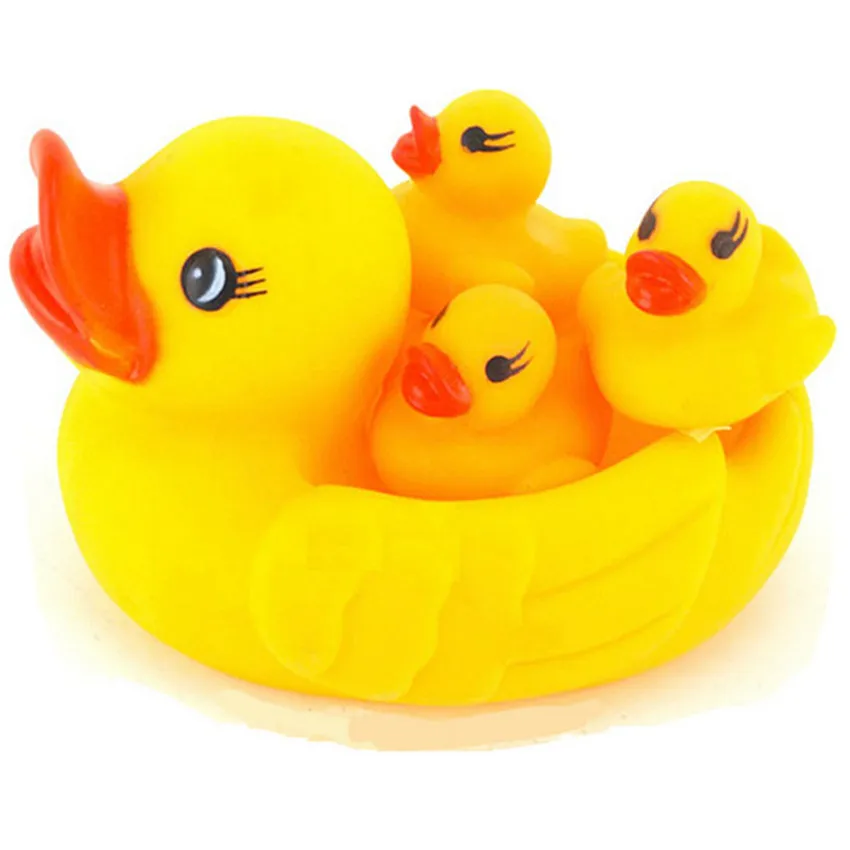 4PCS Baby Toys Squeeze Sound Squeaky Pool Water Floating Children Water Toys Ducky Baby Bath Toy for Kids Yellow Rubber Duck