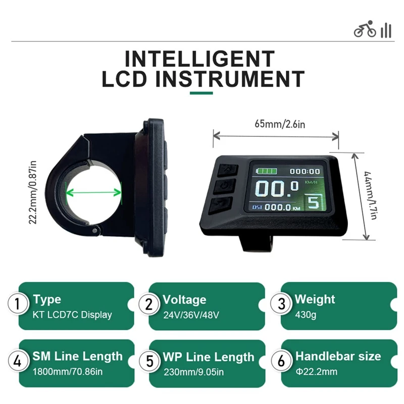 Дисплей для электровелосипеда 24 В/36 В/48 В цветного дисплея KT LCD7C Bafang Mid Motor KT-LCD7C