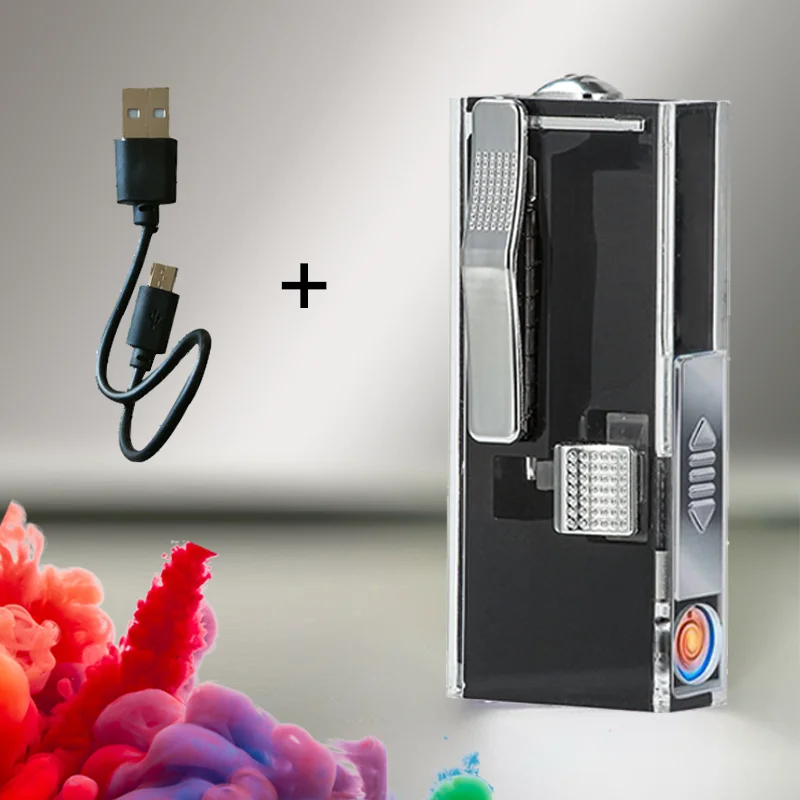 

New Black Cigarette Bursting Beads Machine With Lighter Cigarette Bursting Beads Box Popping Capsule Push Ball Smoking Tool