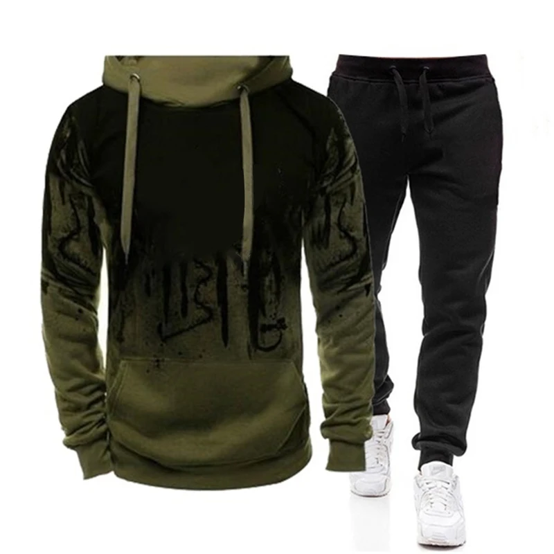 

New Spring Autumn Men's 2Pcs Suit Sweatshirt Splash Hoodies+Tracksuit Pants Casual Fitness Male New Sportwear Men Clothing