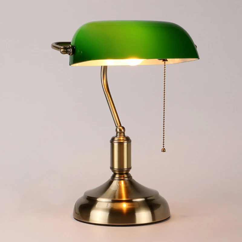 Green Glass Lampshade Vintage Lamp E27 Table Retro Industrial Classical Lamps Study Bedside Banker Design Family Reading Indoor