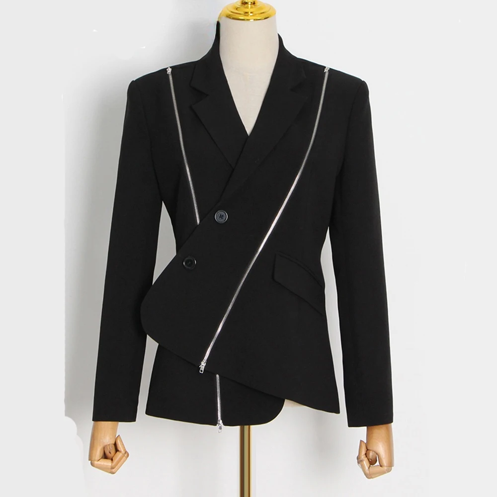 

NEW Asymmetrical White Blazer for Women Notched Collar Long Sleeve Solid Blazers Female 2022 Fashion Spring Clothing Style Coat