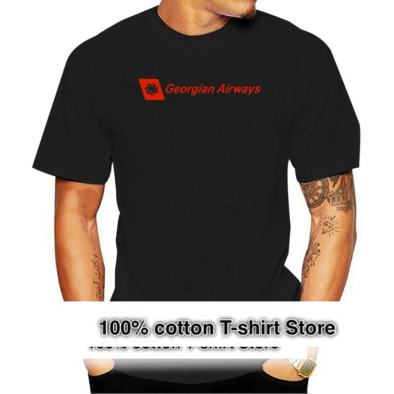 

Georgian Airways Retro Red Logo Tee Shirt Travel Airline White Cotton T shirt