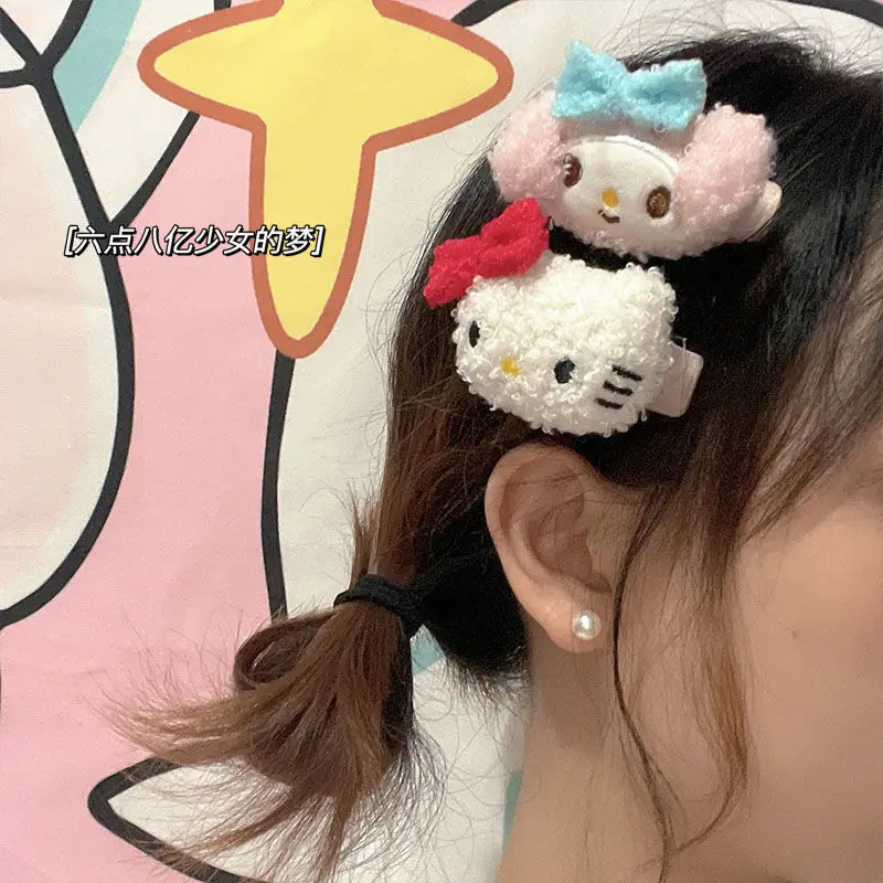 

Sanrio Plush Hair Clip Hellokitty My Melody Kuromi Cinnamoroll Pompom Purin Cartoon Headgear Hair Accessories Birthday Gift