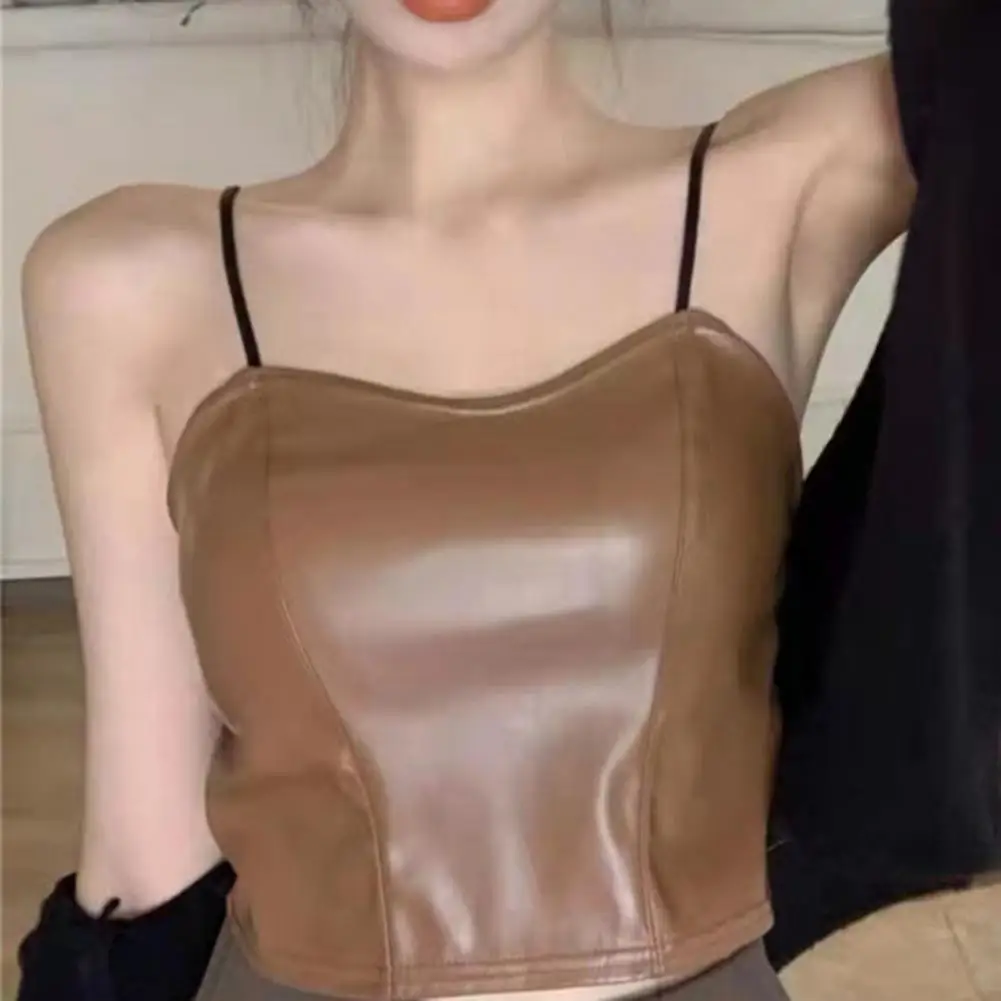 

Женский топ на бретельках из искусственной кожи, с открытыми плечами