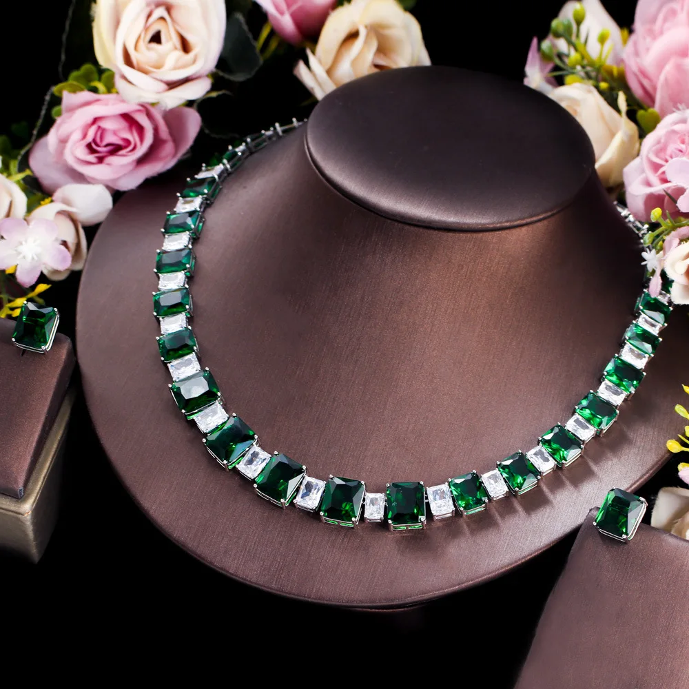 

WPB Original Design Hip Hop Emerald Square Diamond Jewelry Set Wedding High Carbon Diamond Necklace Stud Earrings Woman Luxury