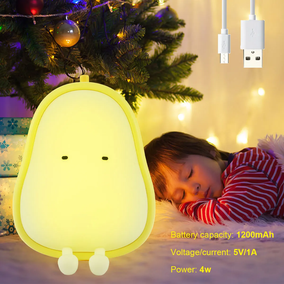 

Led Children Night Light For Kids Soft Silicone USB Rechargeable Bedroom Decor Fruit Yali Shape Touch Night Lamp Christmas Gift