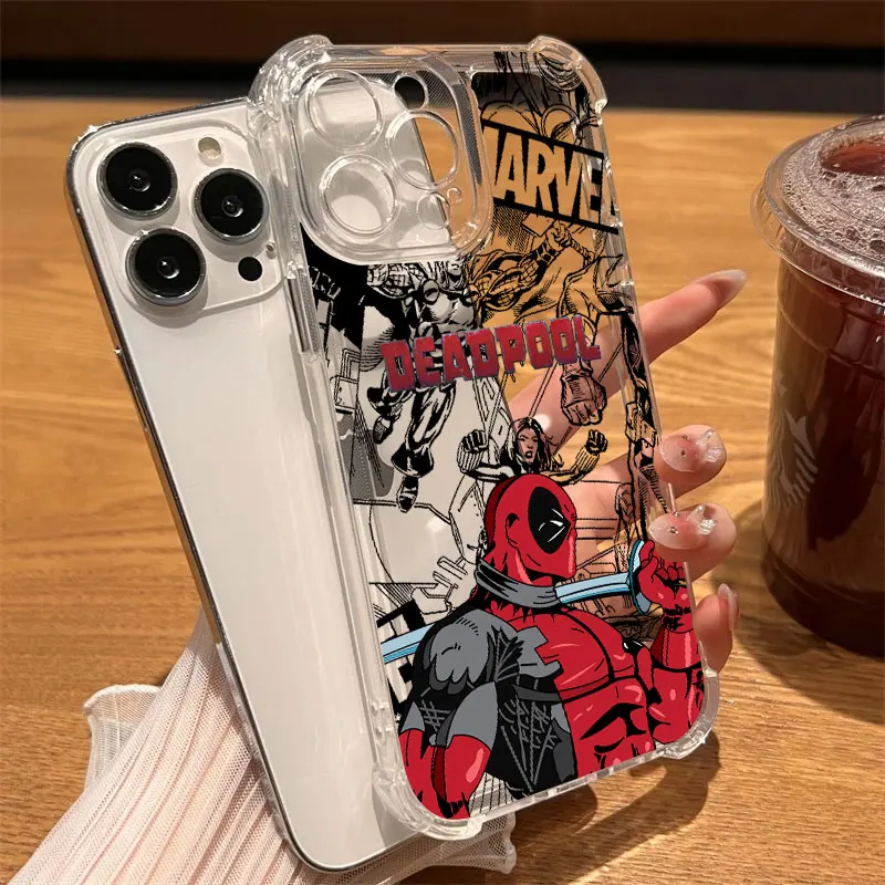 Фото Противоударный прозрачный чехол Deadpool Marvel для iPhone 17, 16, 15, 14, 13, 12, 11 Pro Max, 16e, 17e, Air, 13, 15 Plus, XS, XR, 7, 8 №3