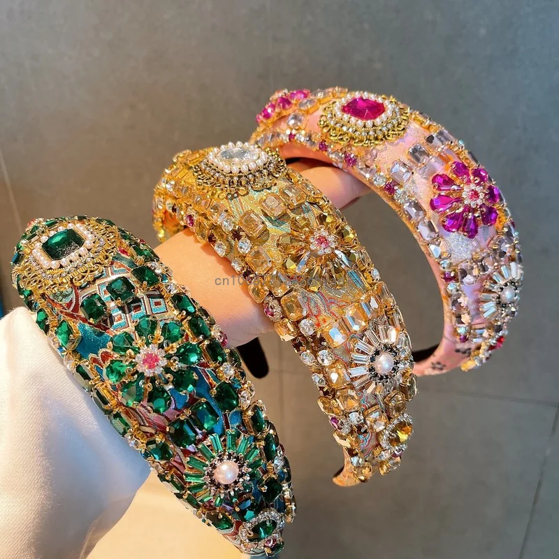 

Luxury Rhinestone Gems Baroque Palace Style Headband Women Shiny Prom Hairbands Boutique Hair Hoop Hair Accessories