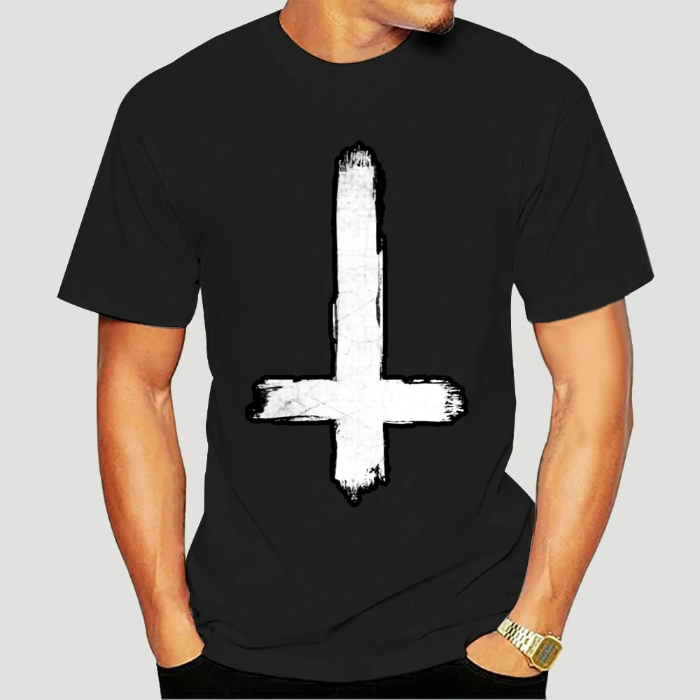 

Camiseta informal de algodón para hombre, camisa blanca con estampado de Grunge, pintada en cruz invertida, 5043X