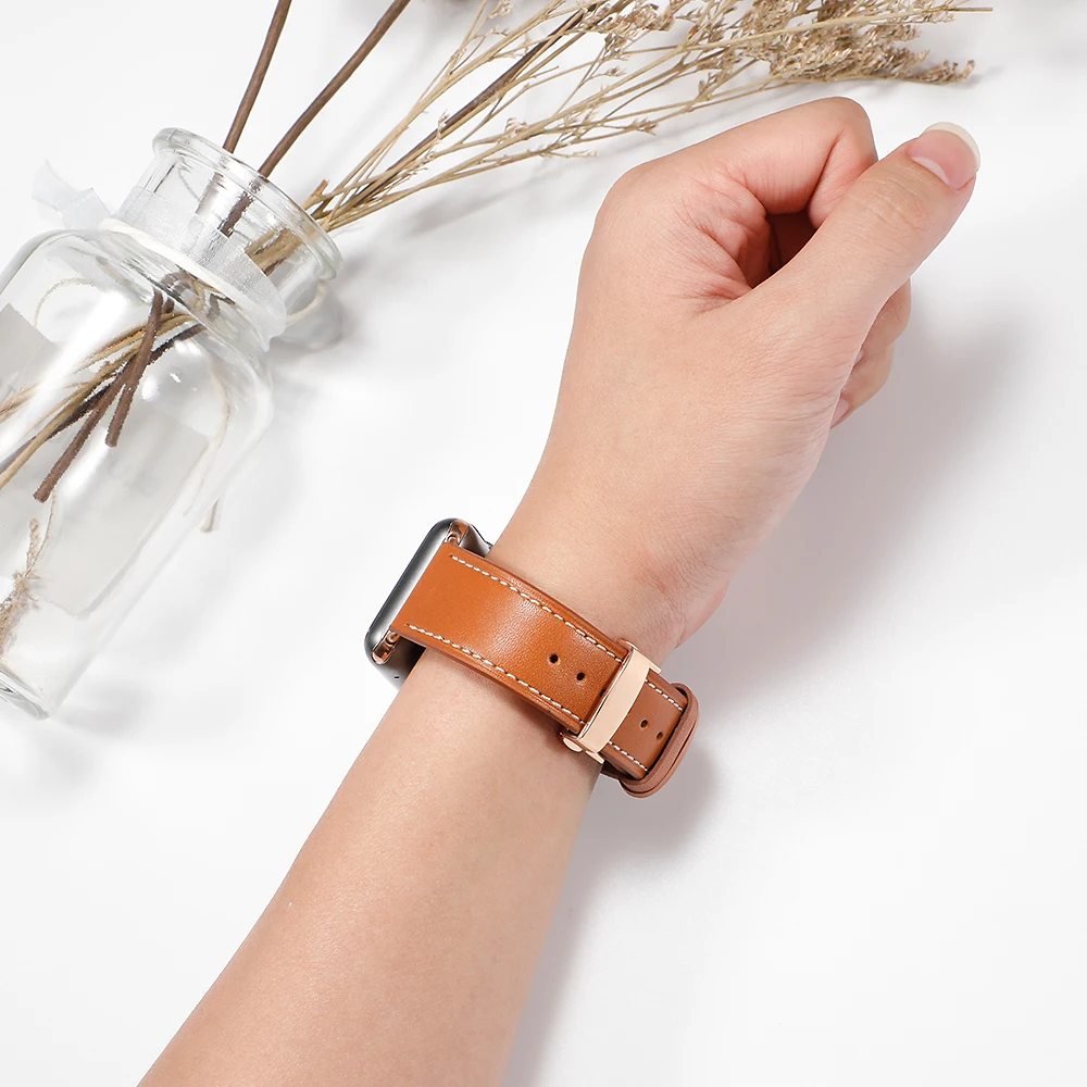 Фото Ремешок для Apple Watch Ultra 2, 3, 49 мм, 45 мм, 41 мм, 44 мм, 40 мм, 42 мм, 46 мм, кожаный браслет для iWatch Series 6, 8, 7, SE, 3, 9, 10, 11 №4