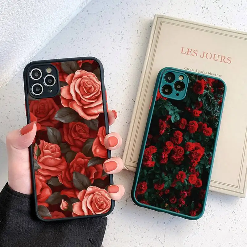 

Red Roses Flower Phone Case for iPhone 14 11 12 13 Mini Pro Max 8 7 Plus X XR XS MAX Translucent Matte Cover