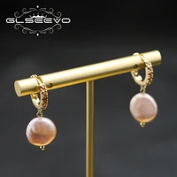 glseevo vintage natural baroque pearls rose red earring 2022 temperament geometric womens jewelry punk betrothal gift ge1171b