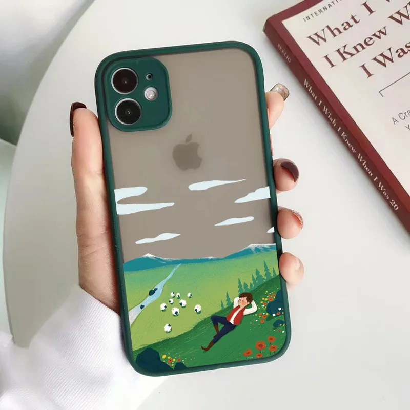 

Cartoon Scenery Boy Girl Phone Case For Iphone 7 8 Plus 14 13 11 12 Pro Max For IPhone X XR XS MAX Hard Shockproof Cover Fundas