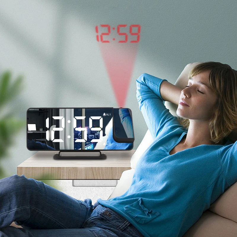 

ZGXTM LED Digital Projection Alarm Clock Table Electronic Alarm Clock with 180° Projection Time Projector Bedroom Bedside Clock