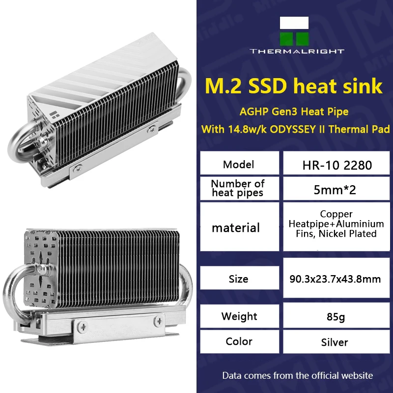 Thermalright HR-10 M.2 твердотельный накопитель AGHP, тепловая труба, радиатор SSD, полностью гальванизированный