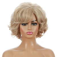 curly wig for women blonde synthetic short curly hair with bangs costume party wig natural light gold heat resistant wig daily