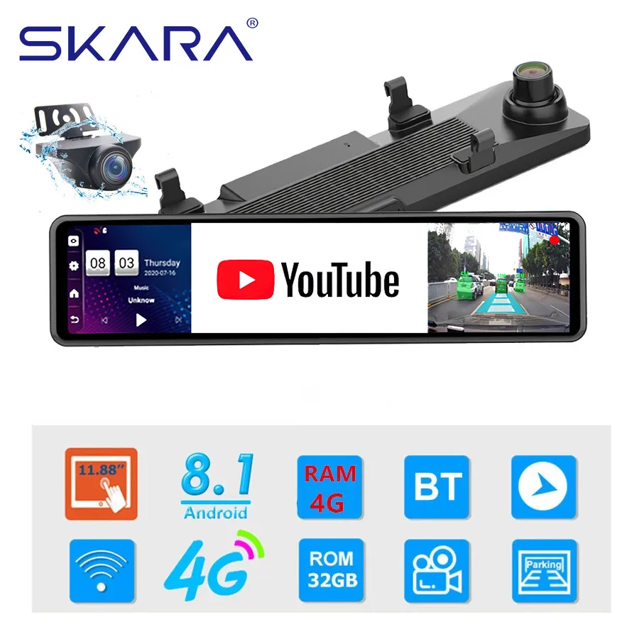12'' 4G Car DVR Camera Android 8.1 2G/4G+32G ADAS Rear View Mirror Video Recorder 1080P WiFi Dash Cam Dashcam for |