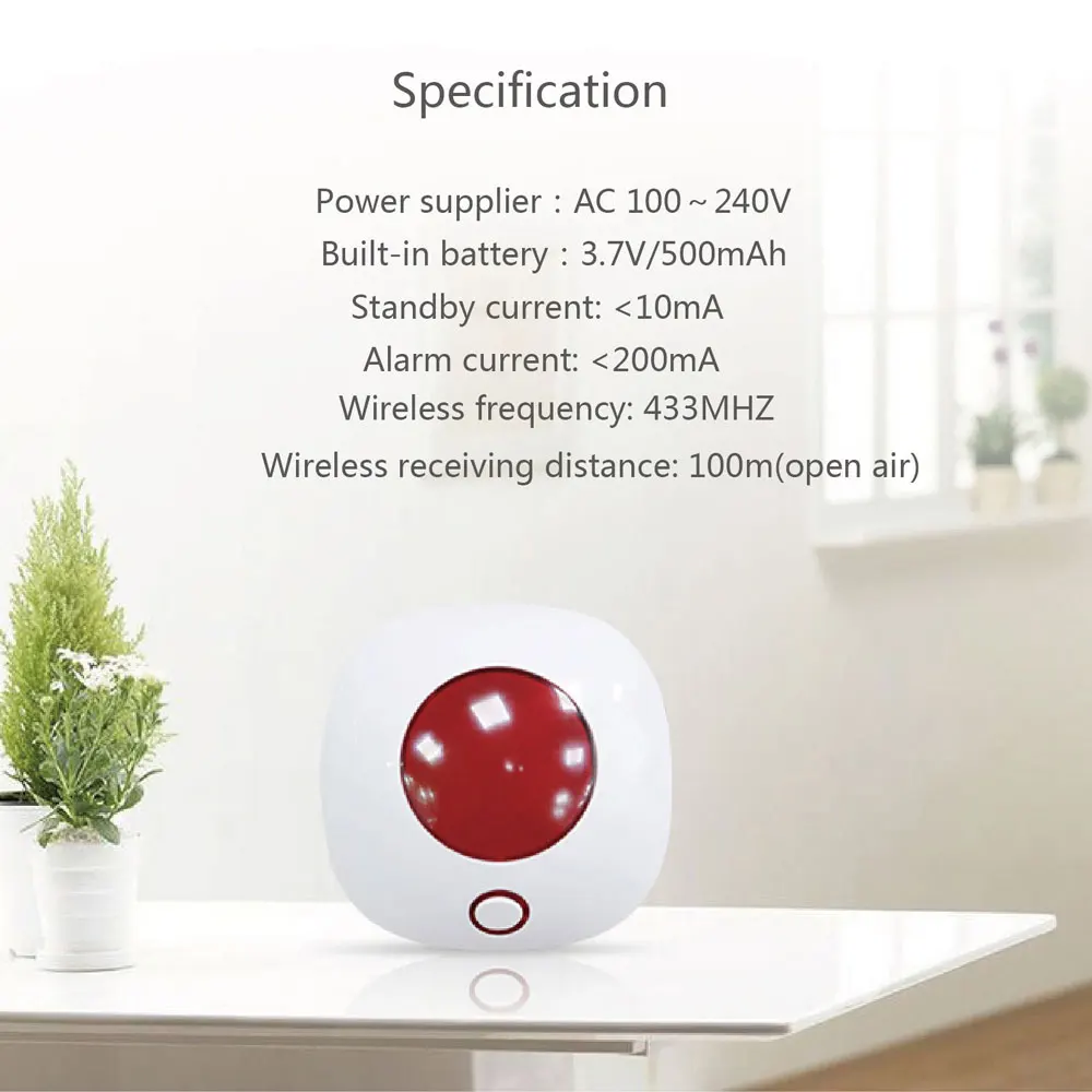 

Indoor 433MHz Wireless Siren Standalone Burglar Home Security Alarm System High Decibel 110dB Sound Light Strobe Siren Loudspeak