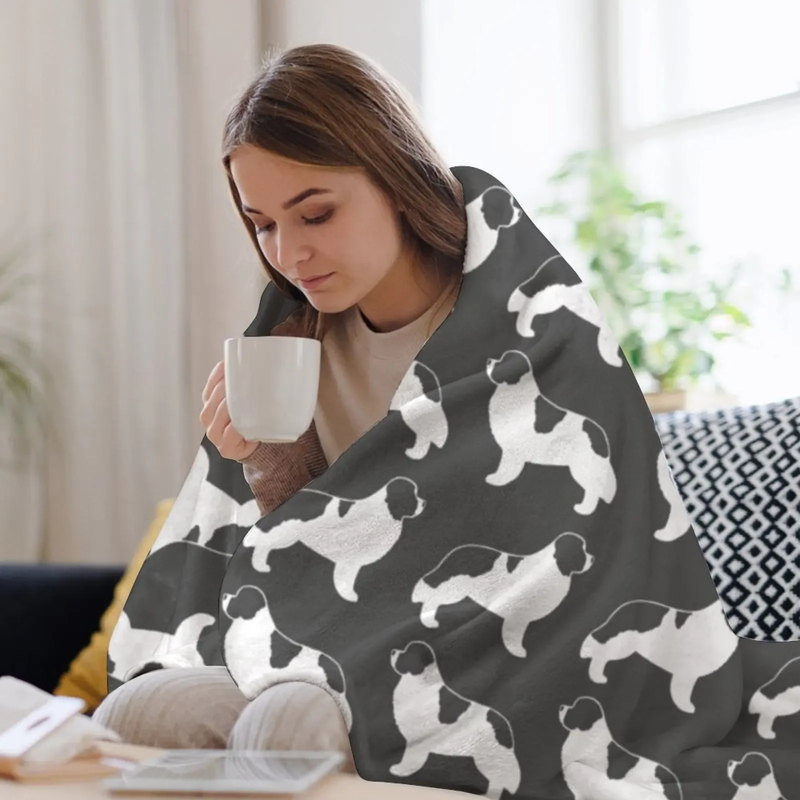 Одеяло Newfoundland Landseer с силуэтом породы собак одеяла для кровати