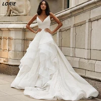 lorie elegant puffy princess wedding dresses spaghetti straps a line v neck bridal gowns with tiered ruffles skirt bride dress