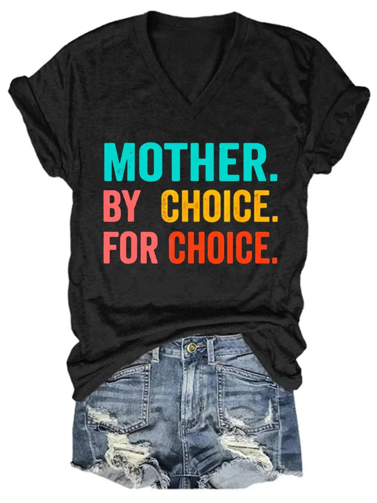 Women's Mother By Choice For Choice Pro Choice Feminist Rights Funny V-Neck Tee