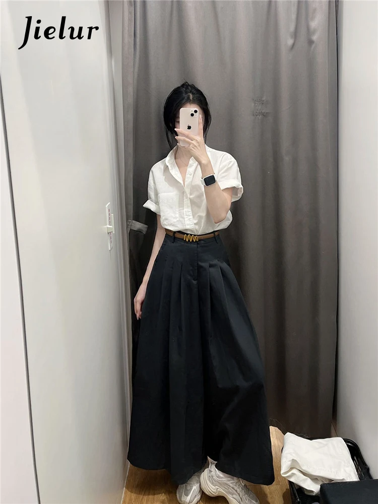 Jielur Летняя новая однотонная тонкая женская рубашка Повседневная Свободная