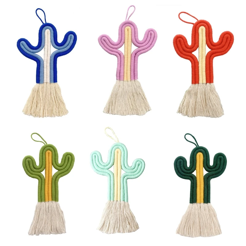 

Садовое украшение в форме кактуса, настенное украшение, богемный макраме, Радужный Настенный декор ручной работы, Радужный макраме в форме кактуса