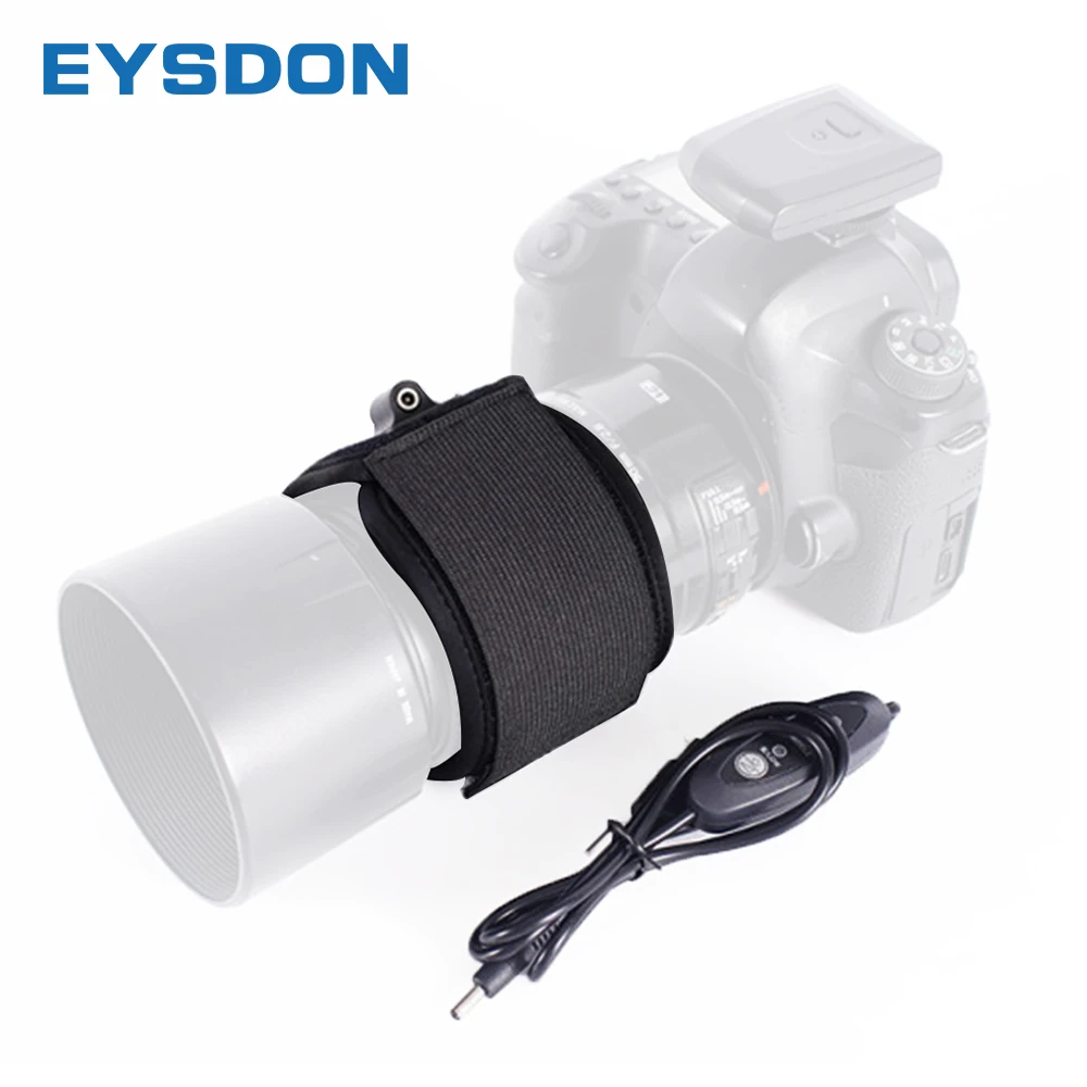 EYSDON-calentador antiniebla para lente de cámara telescópica, correa para eliminar el rocío, USB