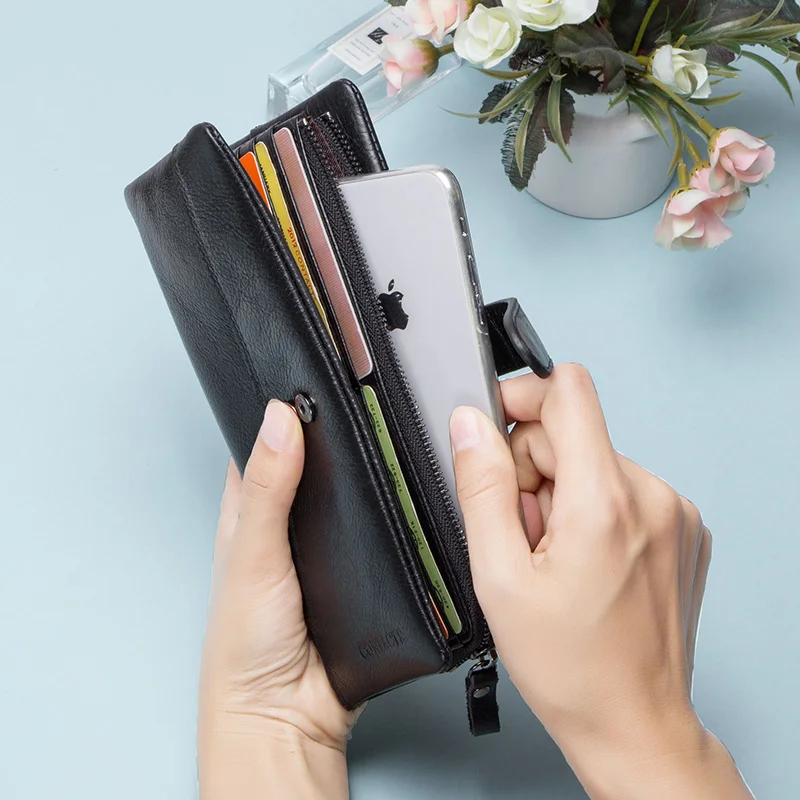 CONTACT'S Wallet Women Fashion Coin Purse for Ladies Genuine Leather Long Clutch Wallets with Cell Phone Bags Card Holder